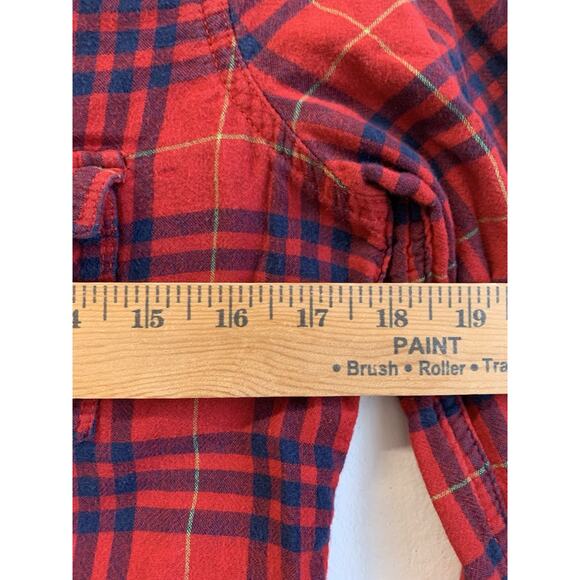 Hollister Women’s Shirt Red Blue Plaid Flannel Button Up Long Sleeve Logo Large - Picture 6 of 9